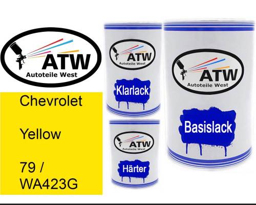 Chevrolet, Yellow, 79 / WA423G: 500ml Lackdose + 500ml Klarlack + 250ml Härter - Set, von ATW Autoteile West.